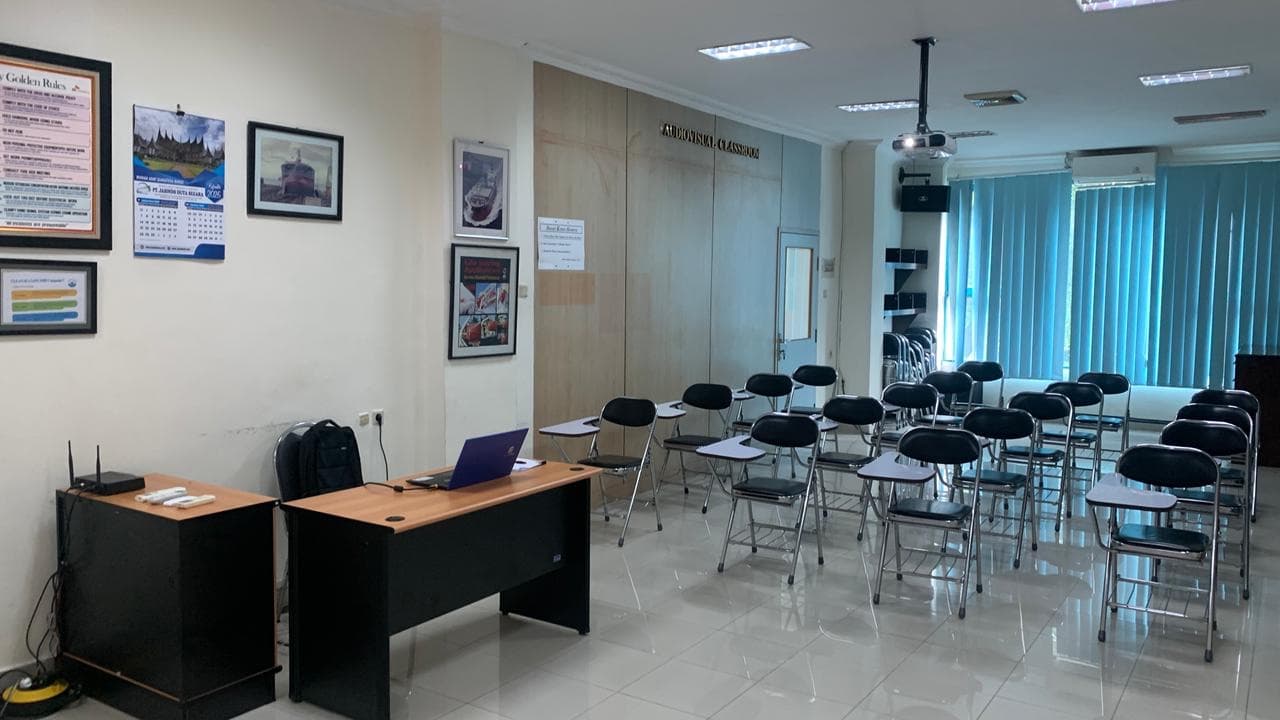 Jasindo audiovisual classroom prepared for maritime training